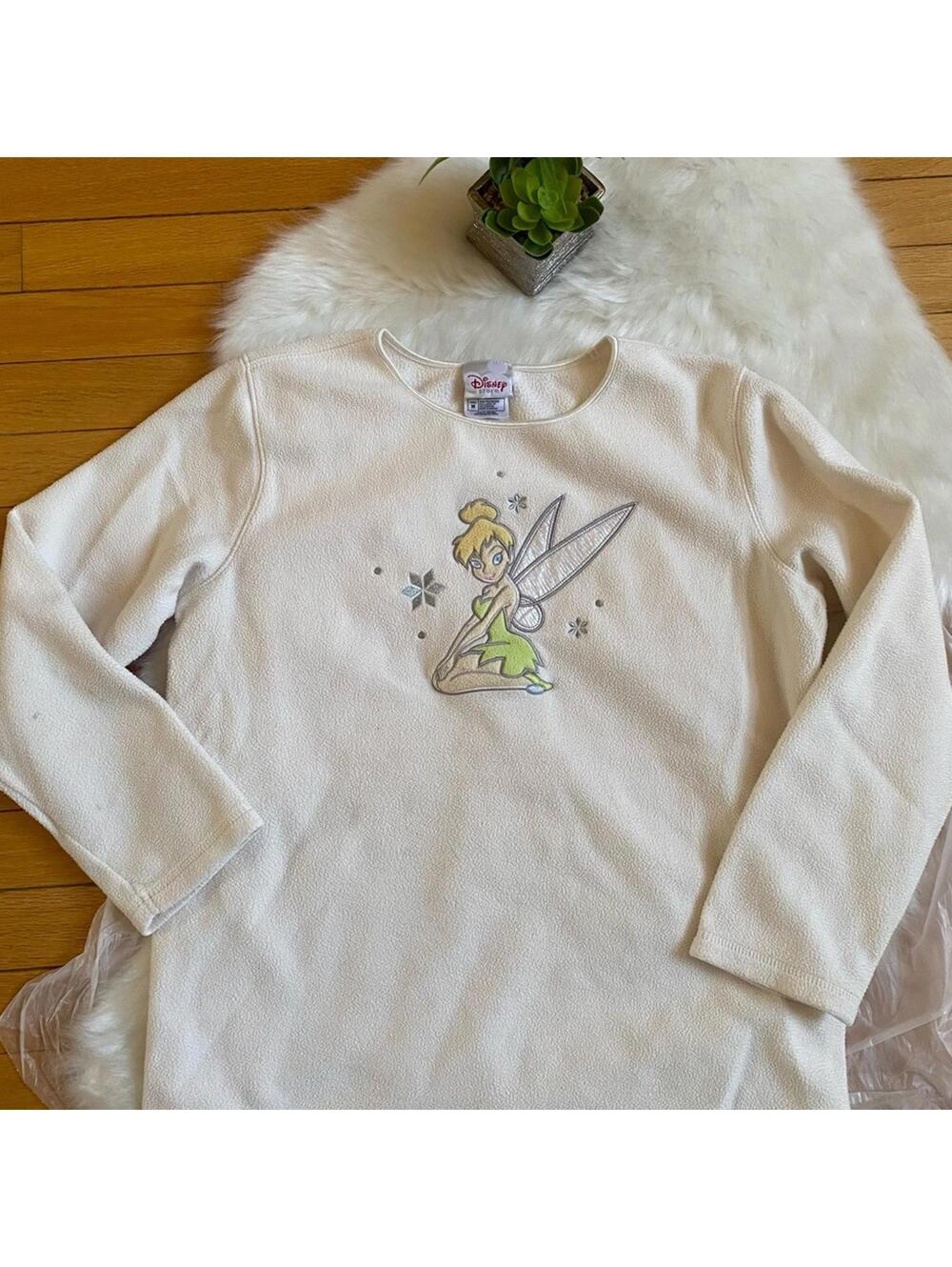 Disney Store Ivory Crew Neck Sweater with Tinker Bell Fairy Design Medium